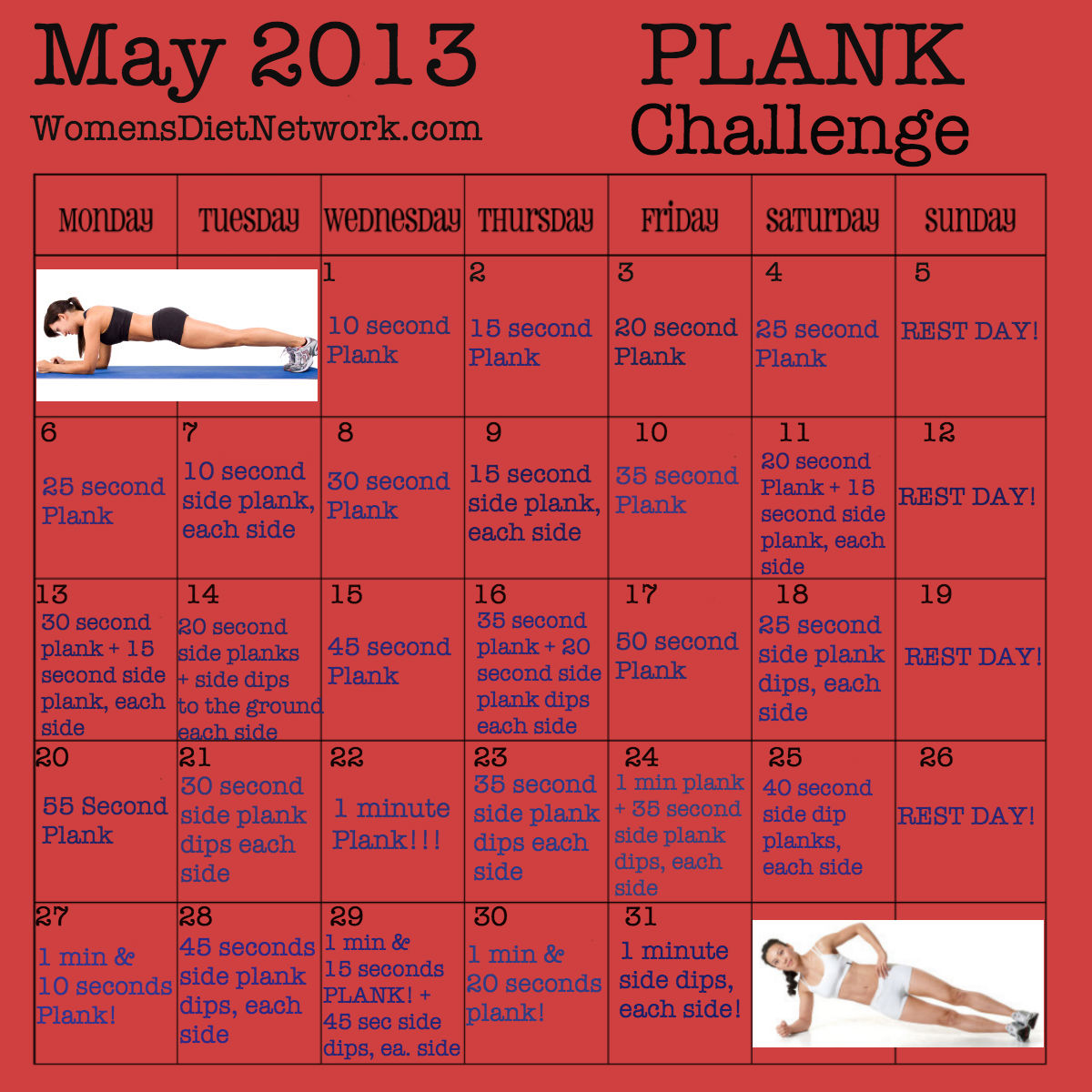 plank challenge calendar